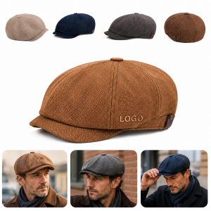 Men Vintage Wool Octagonal Newsboy Cap